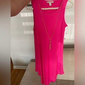 Dress barn pink summer dress with gold necklace . Small / medium size